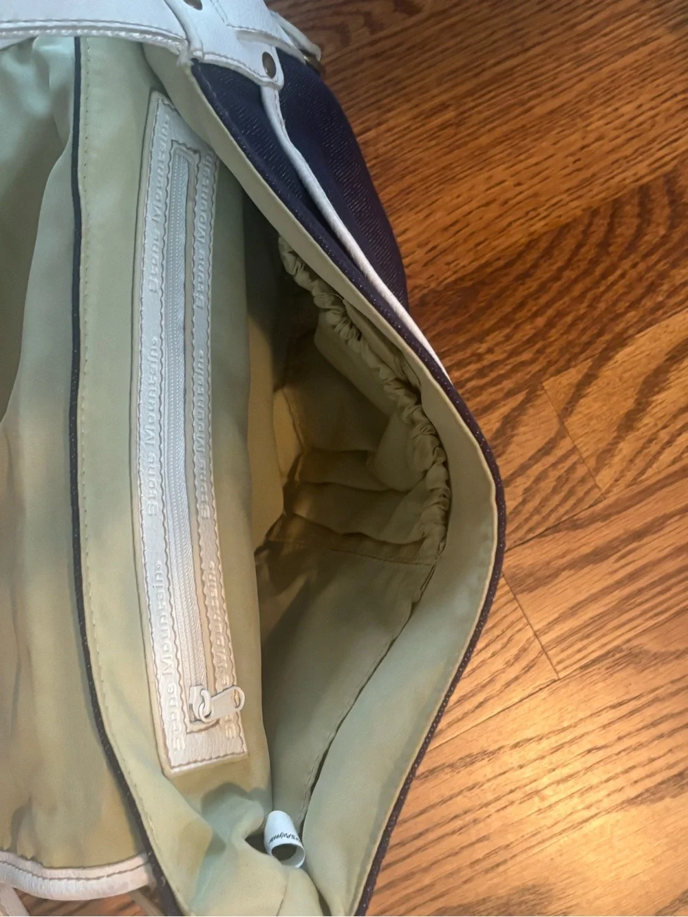 Vintage Stone Mountain Denim Baguette Shoulder Bag Y2K Jean Purse White Trim